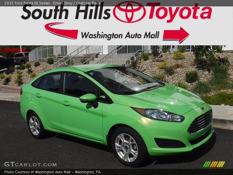 Green Envy / Charcoal Black 2015 Ford Fiesta SE Sedan