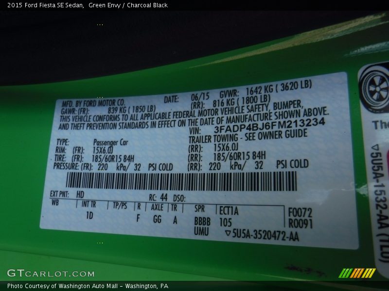 2015 Fiesta SE Sedan Green Envy Color Code HD