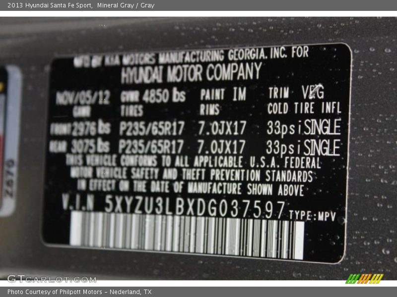 Mineral Gray / Gray 2013 Hyundai Santa Fe Sport