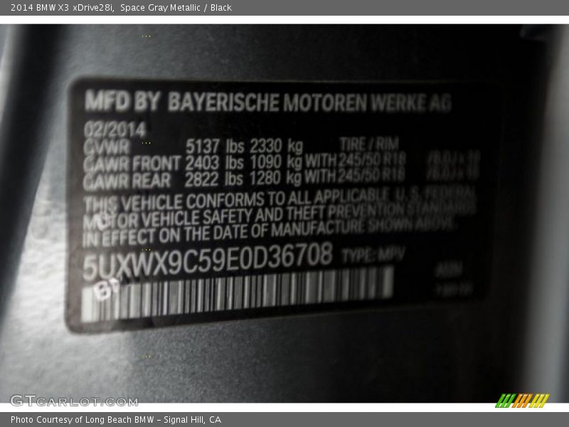 Space Gray Metallic / Black 2014 BMW X3 xDrive28i