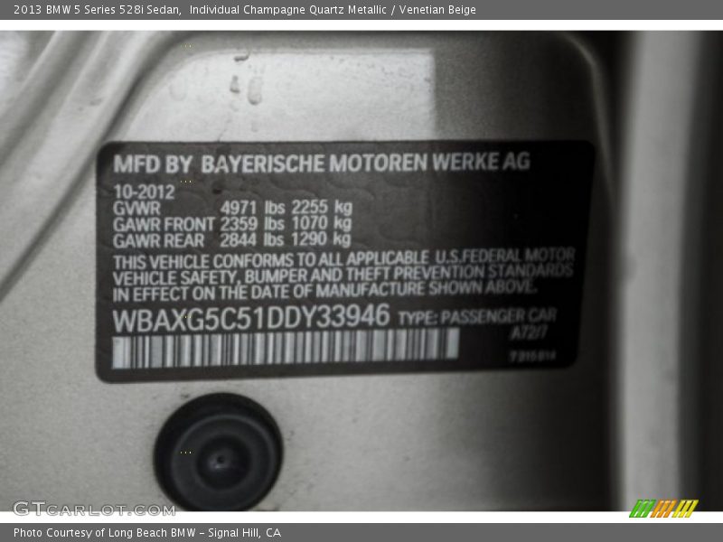Individual Champagne Quartz Metallic / Venetian Beige 2013 BMW 5 Series 528i Sedan