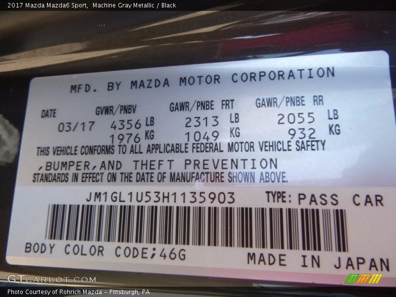 Machine Gray Metallic / Black 2017 Mazda Mazda6 Sport