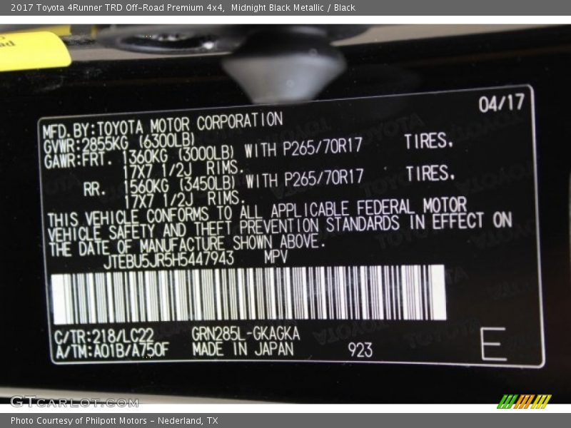 Midnight Black Metallic / Black 2017 Toyota 4Runner TRD Off-Road Premium 4x4