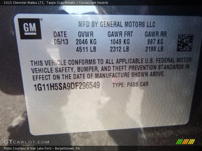 Taupe Gray Metallic / Cocoa/Light Neutral 2013 Chevrolet Malibu LTZ