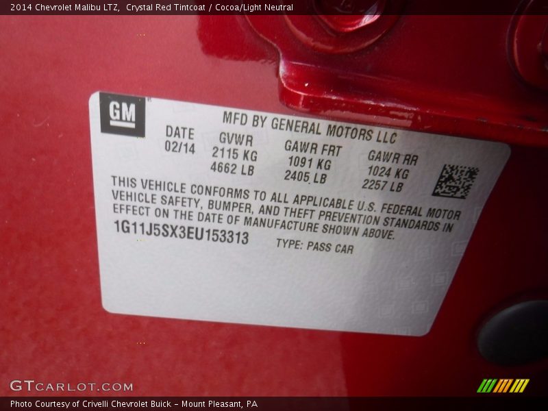 Crystal Red Tintcoat / Cocoa/Light Neutral 2014 Chevrolet Malibu LTZ
