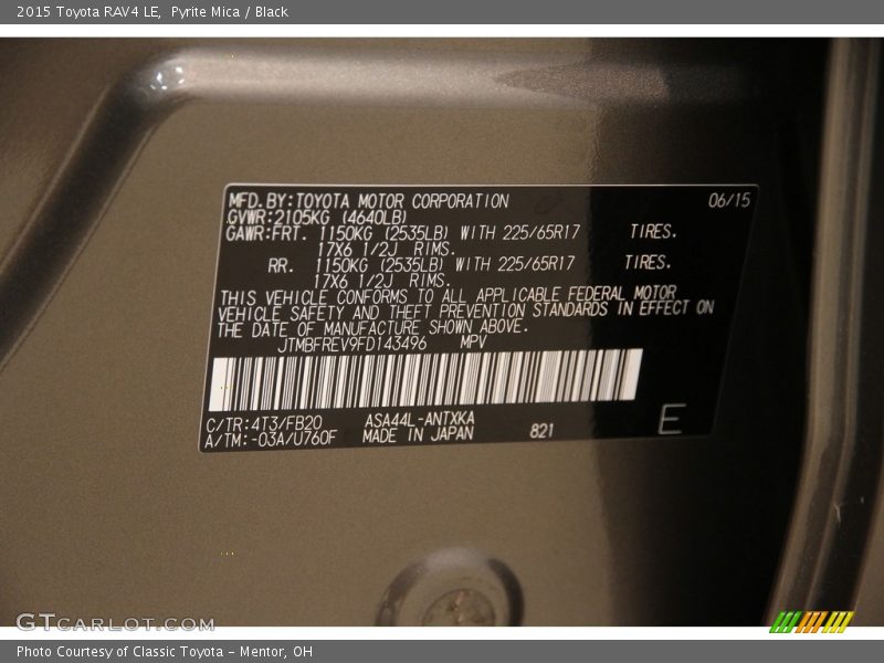 Pyrite Mica / Black 2015 Toyota RAV4 LE