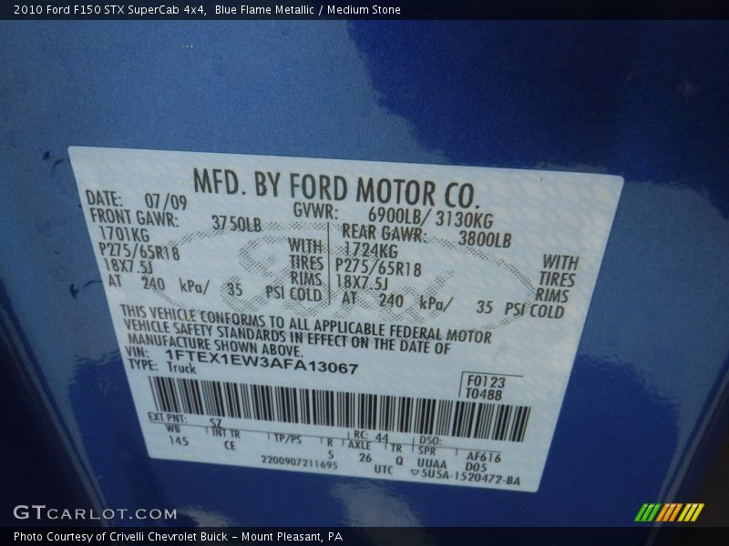 Blue Flame Metallic / Medium Stone 2010 Ford F150 STX SuperCab 4x4