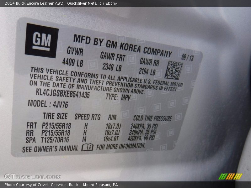 Quicksilver Metallic / Ebony 2014 Buick Encore Leather AWD