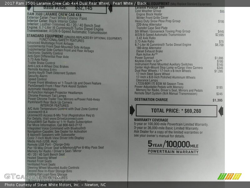 Pearl White / Black 2017 Ram 3500 Laramie Crew Cab 4x4 Dual Rear Wheel