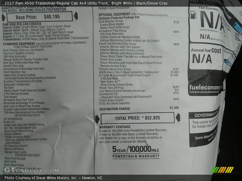 Bright White / Black/Diesel Gray 2017 Ram 4500 Tradesman Regular Cab 4x4 Utility Truck