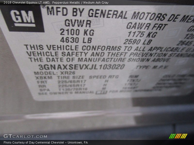 Pepperdust Metallic / Medium Ash Gray 2018 Chevrolet Equinox LT AWD