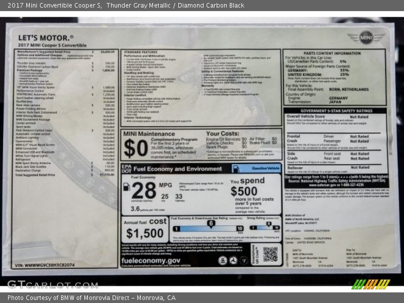 Thunder Gray Metallic / Diamond Carbon Black 2017 Mini Convertible Cooper S