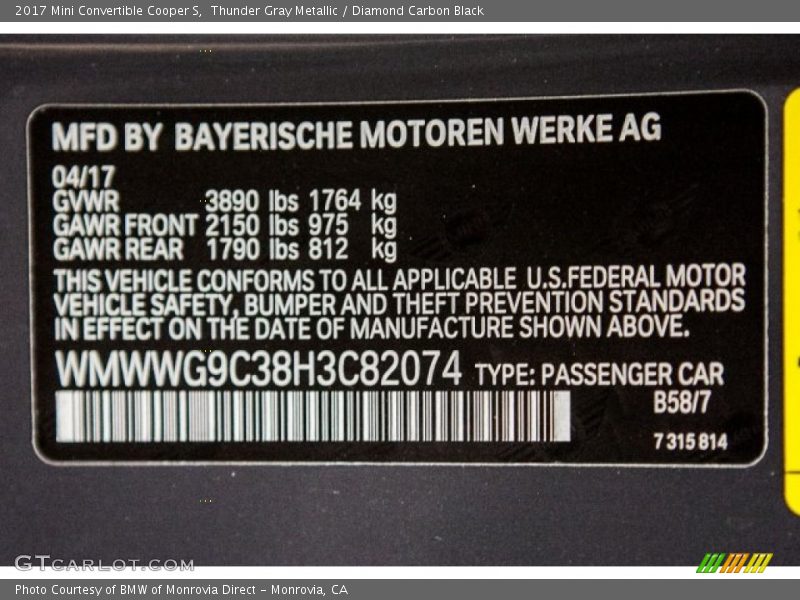 Thunder Gray Metallic / Diamond Carbon Black 2017 Mini Convertible Cooper S