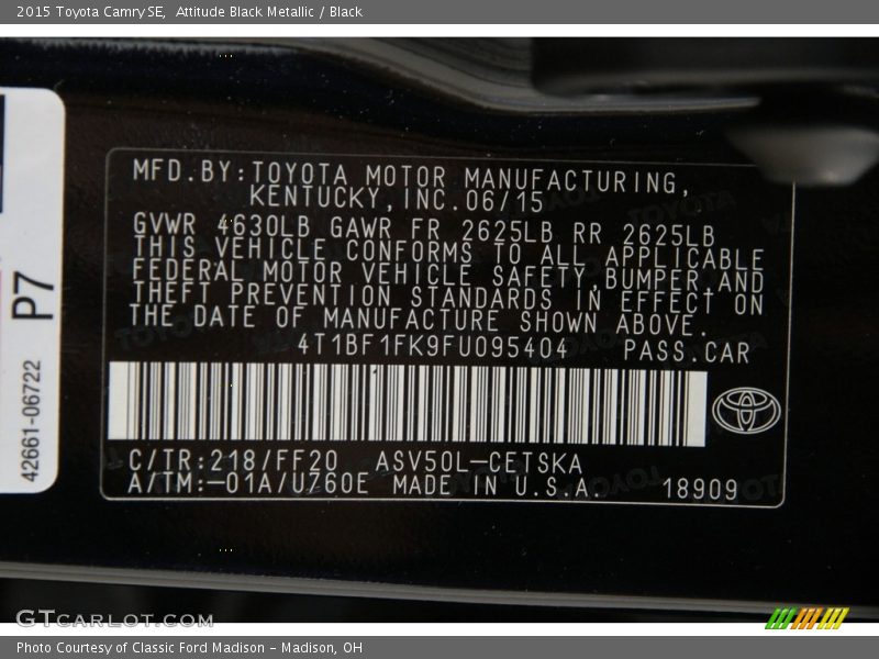 218 - 2015 Toyota Camry SE