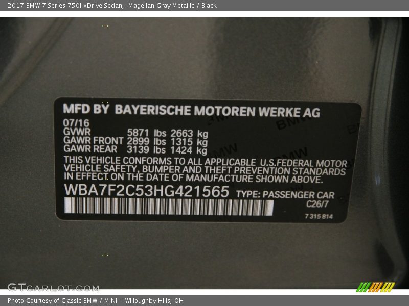 2017 7 Series 750i xDrive Sedan Magellan Gray Metallic Color Code C26