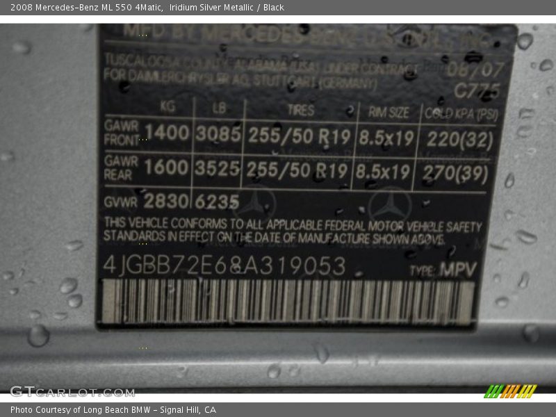 Iridium Silver Metallic / Black 2008 Mercedes-Benz ML 550 4Matic