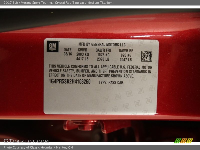 Crystal Red Tintcoat / Medium Titanium 2017 Buick Verano Sport Touring