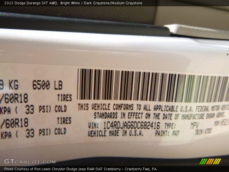 Bright White / Dark Graystone/Medium Graystone 2013 Dodge Durango SXT AWD