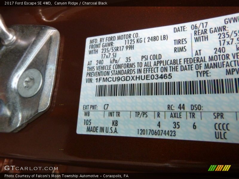 Canyon Ridge / Charcoal Black 2017 Ford Escape SE 4WD