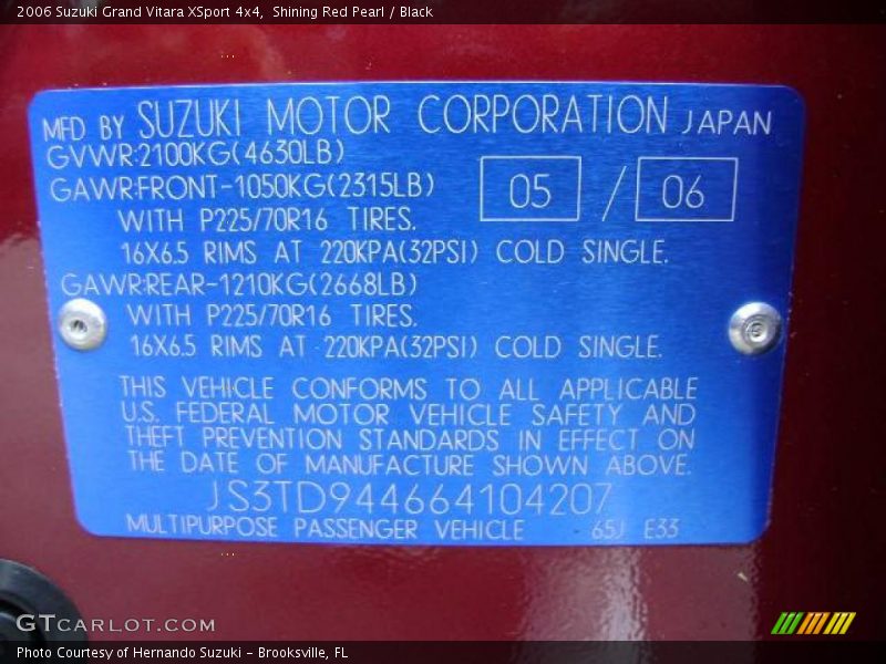 Shining Red Pearl / Black 2006 Suzuki Grand Vitara XSport 4x4