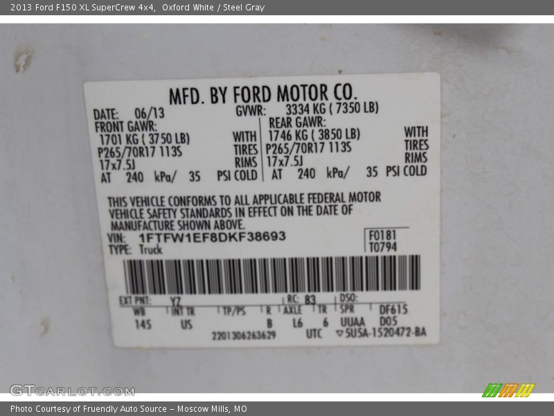 Oxford White / Steel Gray 2013 Ford F150 XL SuperCrew 4x4