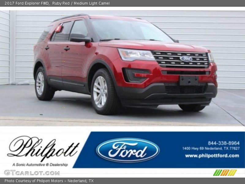 Ruby Red / Medium Light Camel 2017 Ford Explorer FWD