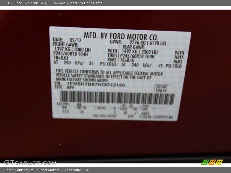 Ruby Red / Medium Light Camel 2017 Ford Explorer FWD