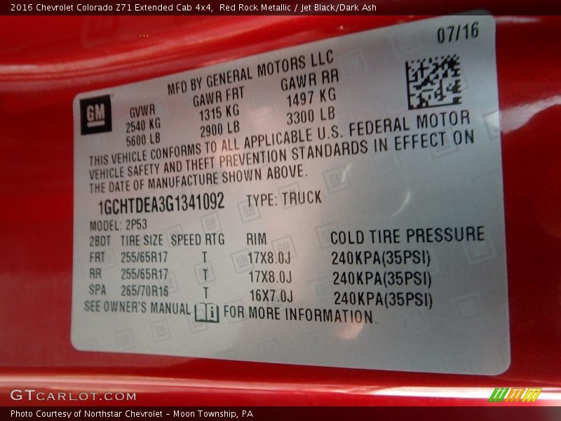 Red Rock Metallic / Jet Black/Dark Ash 2016 Chevrolet Colorado Z71 Extended Cab 4x4