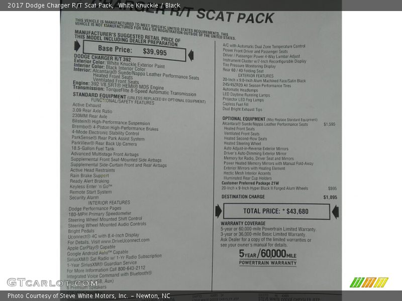 White Knuckle / Black 2017 Dodge Charger R/T Scat Pack