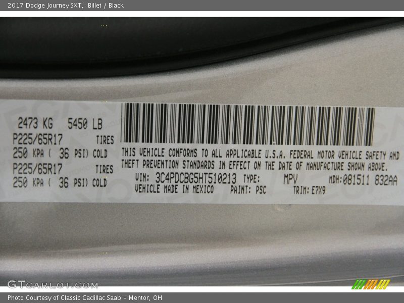 Billet / Black 2017 Dodge Journey SXT