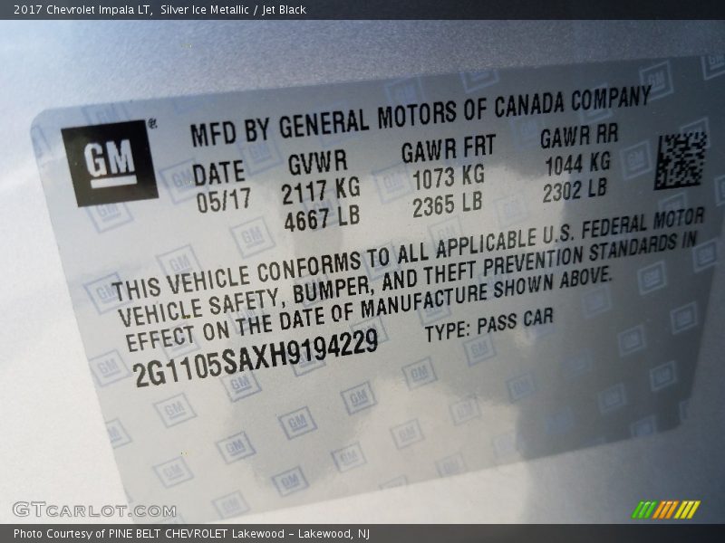 Silver Ice Metallic / Jet Black 2017 Chevrolet Impala LT