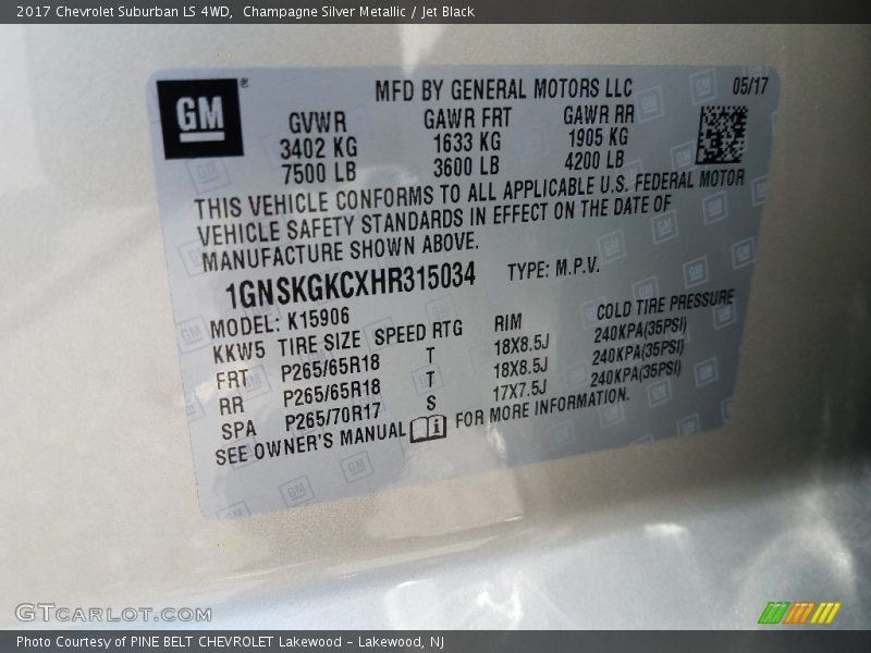 Champagne Silver Metallic / Jet Black 2017 Chevrolet Suburban LS 4WD