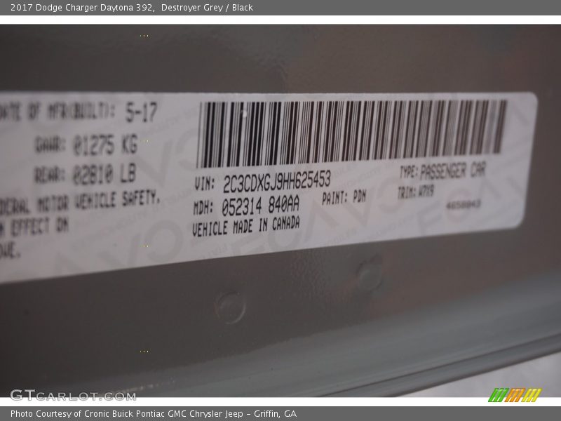 Destroyer Grey / Black 2017 Dodge Charger Daytona 392