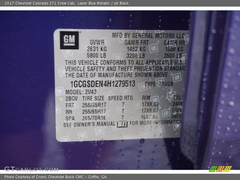 Laser Blue Metallic / Jet Black 2017 Chevrolet Colorado Z71 Crew Cab