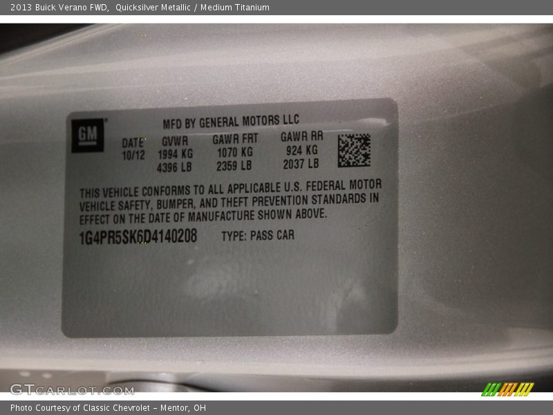 Quicksilver Metallic / Medium Titanium 2013 Buick Verano FWD
