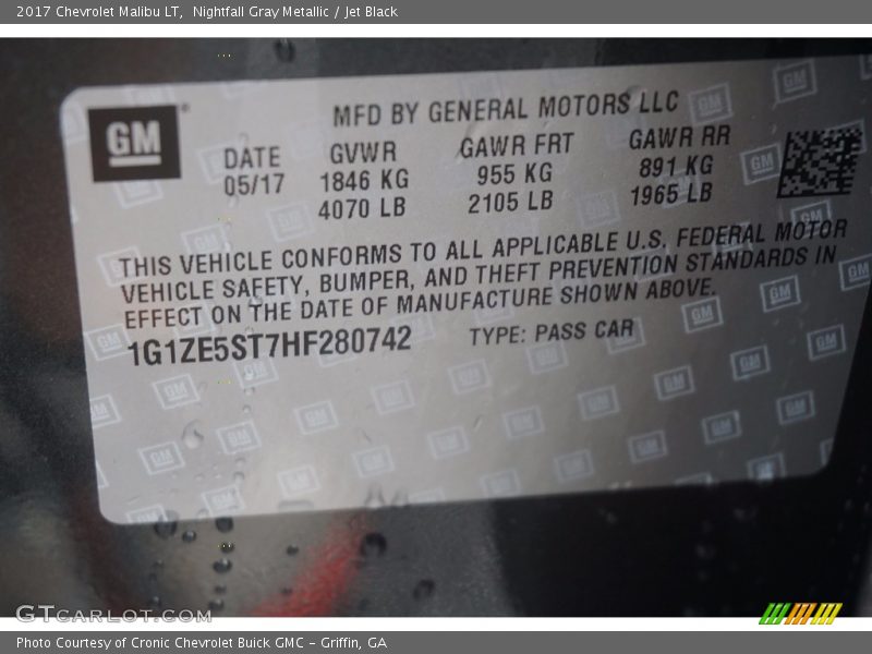 Nightfall Gray Metallic / Jet Black 2017 Chevrolet Malibu LT