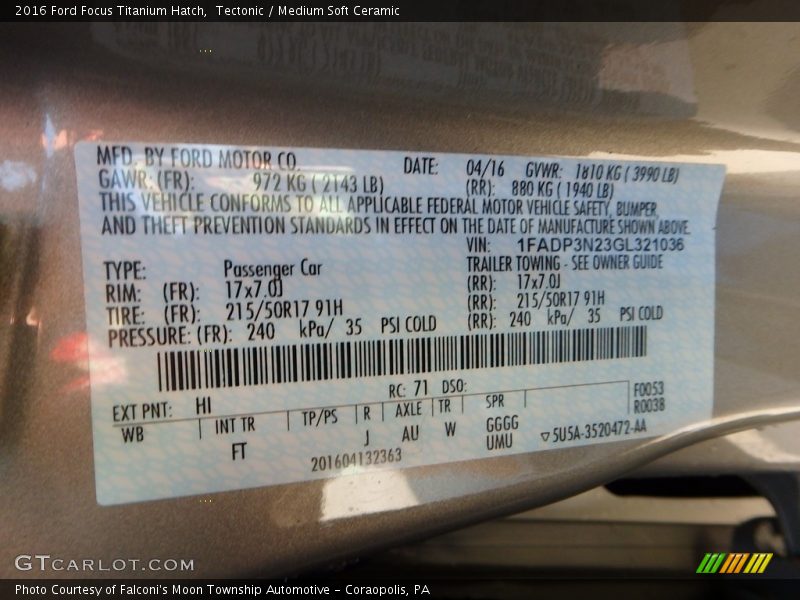 Tectonic / Medium Soft Ceramic 2016 Ford Focus Titanium Hatch