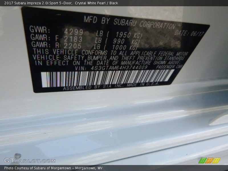 Crystal White Pearl / Black 2017 Subaru Impreza 2.0i Sport 5-Door