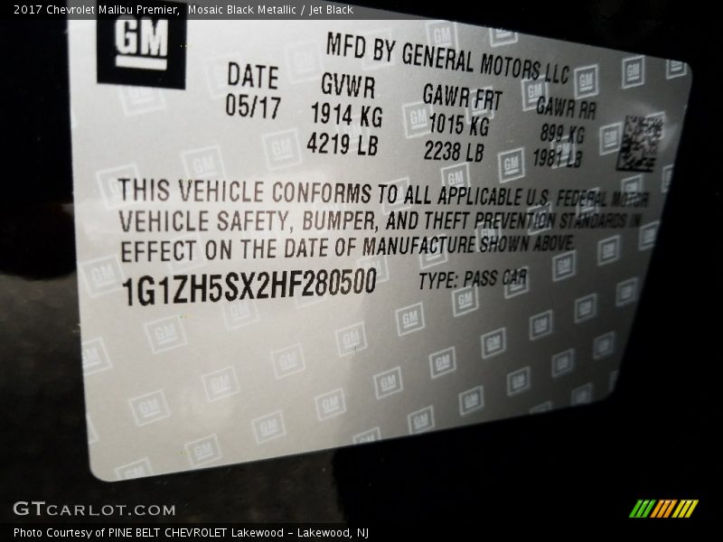 Mosaic Black Metallic / Jet Black 2017 Chevrolet Malibu Premier