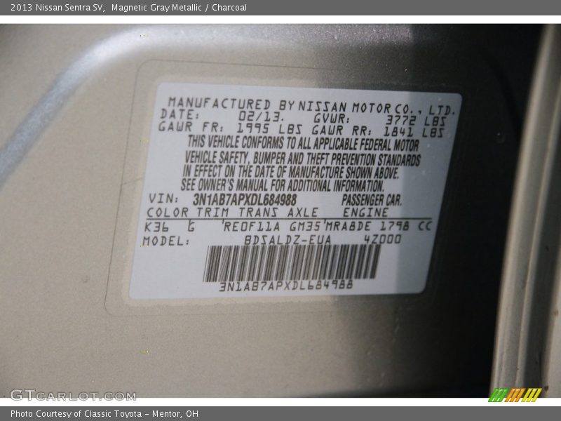 Magnetic Gray Metallic / Charcoal 2013 Nissan Sentra SV