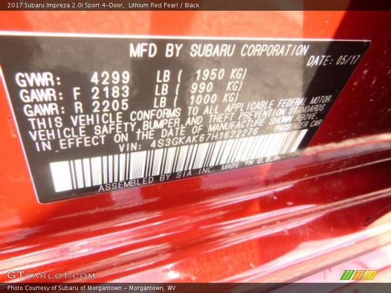 Lithium Red Pearl / Black 2017 Subaru Impreza 2.0i Sport 4-Door