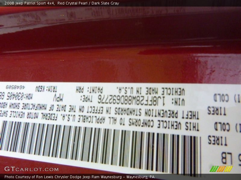 Red Crystal Pearl / Dark Slate Gray 2008 Jeep Patriot Sport 4x4