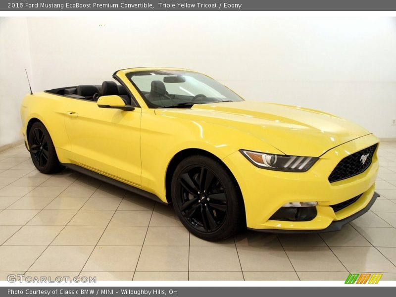 Triple Yellow Tricoat / Ebony 2016 Ford Mustang EcoBoost Premium Convertible