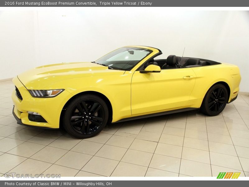 Triple Yellow Tricoat / Ebony 2016 Ford Mustang EcoBoost Premium Convertible