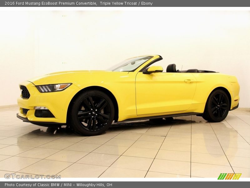 Triple Yellow Tricoat / Ebony 2016 Ford Mustang EcoBoost Premium Convertible