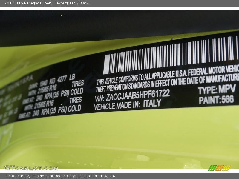 Hypergreen / Black 2017 Jeep Renegade Sport