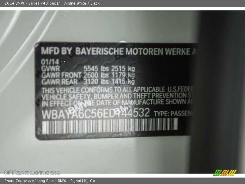 Alpine White / Black 2014 BMW 7 Series 740i Sedan