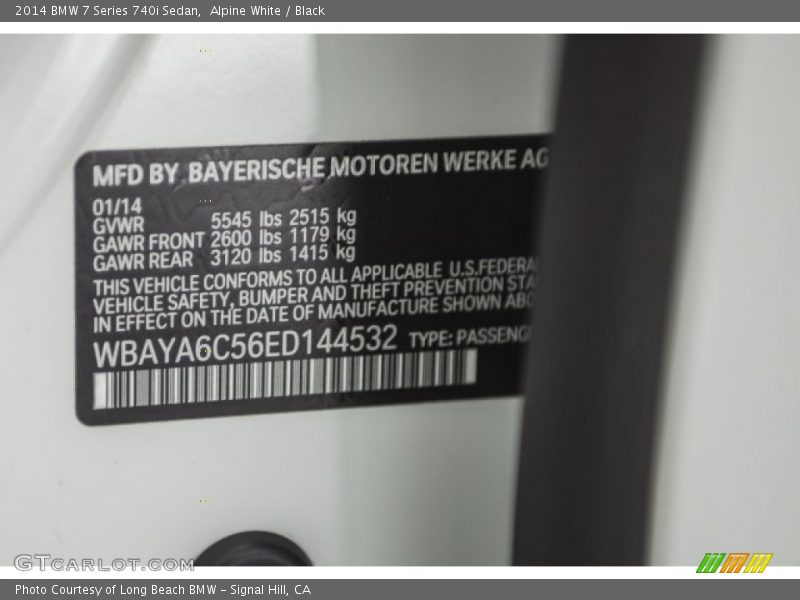 Alpine White / Black 2014 BMW 7 Series 740i Sedan