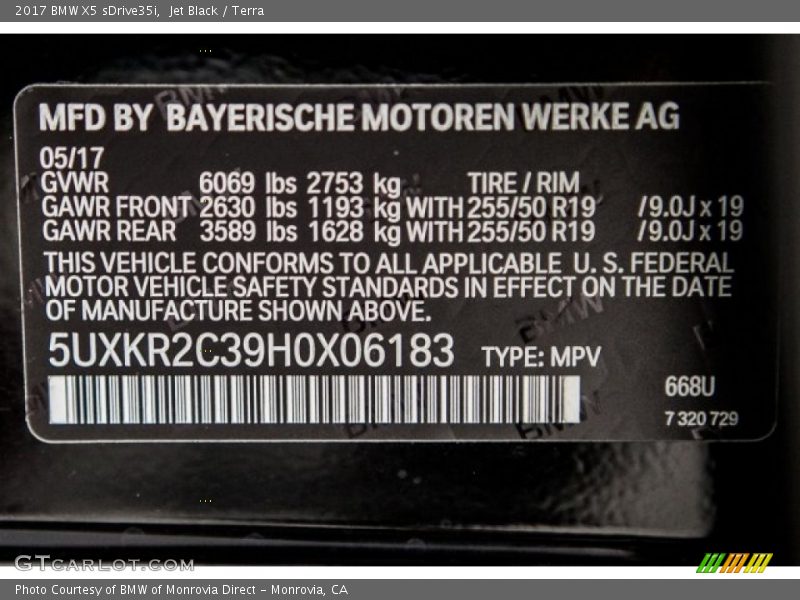 Jet Black / Terra 2017 BMW X5 sDrive35i