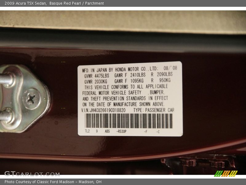 Basque Red Pearl / Parchment 2009 Acura TSX Sedan